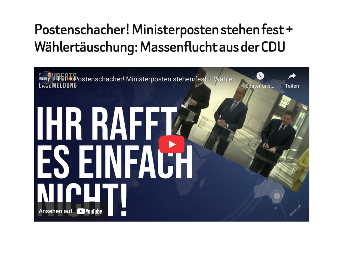 Postenschacher! Ministerposten stehen fest + Wählertäuschung: Massenflucht aus der CDU