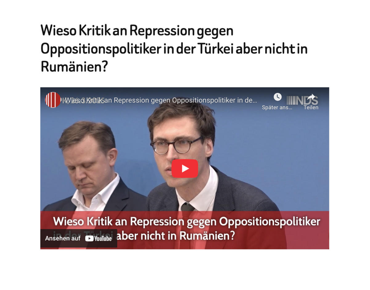 Wieso Kritik an Repression gegen Oppositionspolitiker in der Türkei aber nicht in Rumänien? 