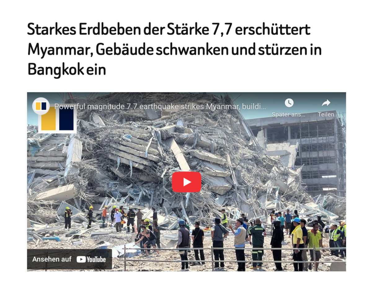 Starkes Erdbeben der Stärke 7,7 erschüttert Myanmar, Gebäude schwanken und stürzen in Bangkok ein