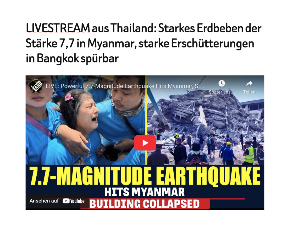 LIVESTREAM aus Thailand: Starkes Erdbeben der Stärke 7,7 in Myanmar, starke Erschütterungen in Bangkok spürbar