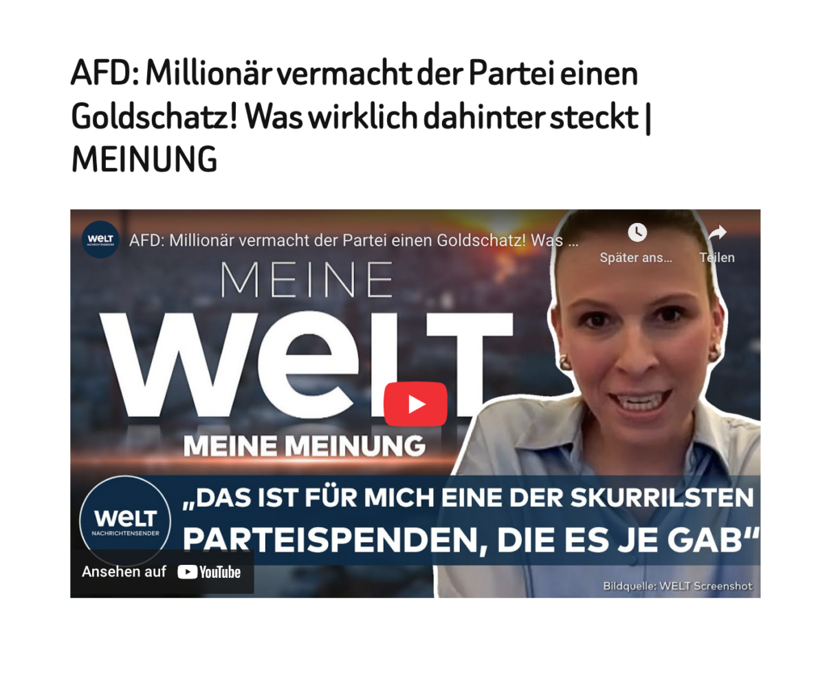 AFD: Millionär vermacht der Partei einen Goldschatz! Was wirklich dahinter steckt | MEINUNG