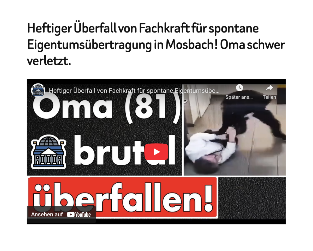 Heftiger Überfall von Fachkraft für spontane Eigentumsübertragung in Mosbach! Oma schwer verletzt.