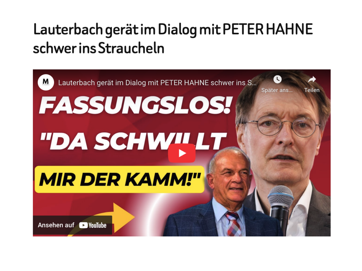 Lauterbach gerät im Dialog mit PETER HAHNE schwer ins Straucheln