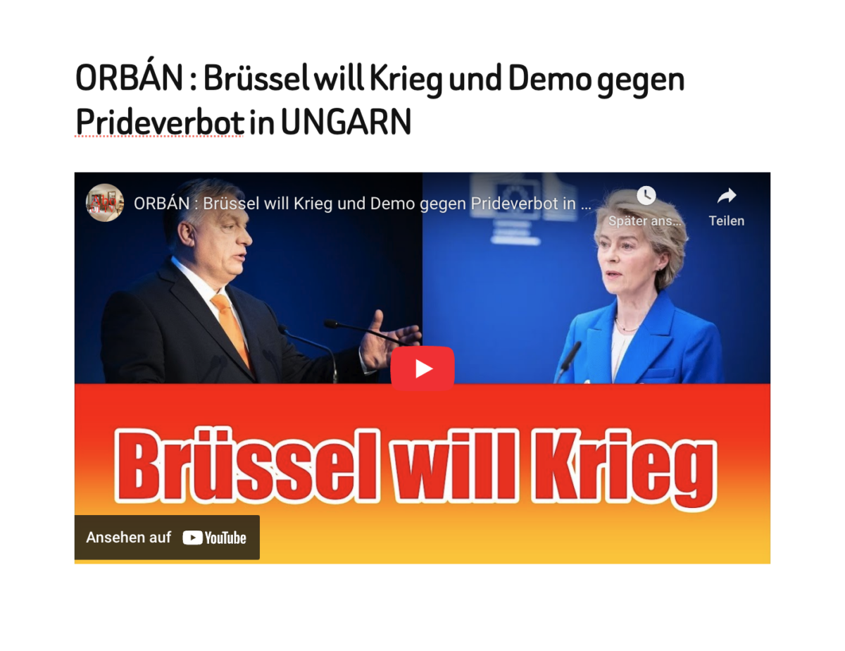 ORBÁN : Brüssel will Krieg und Demo gegen Prideverbot in UNGARN