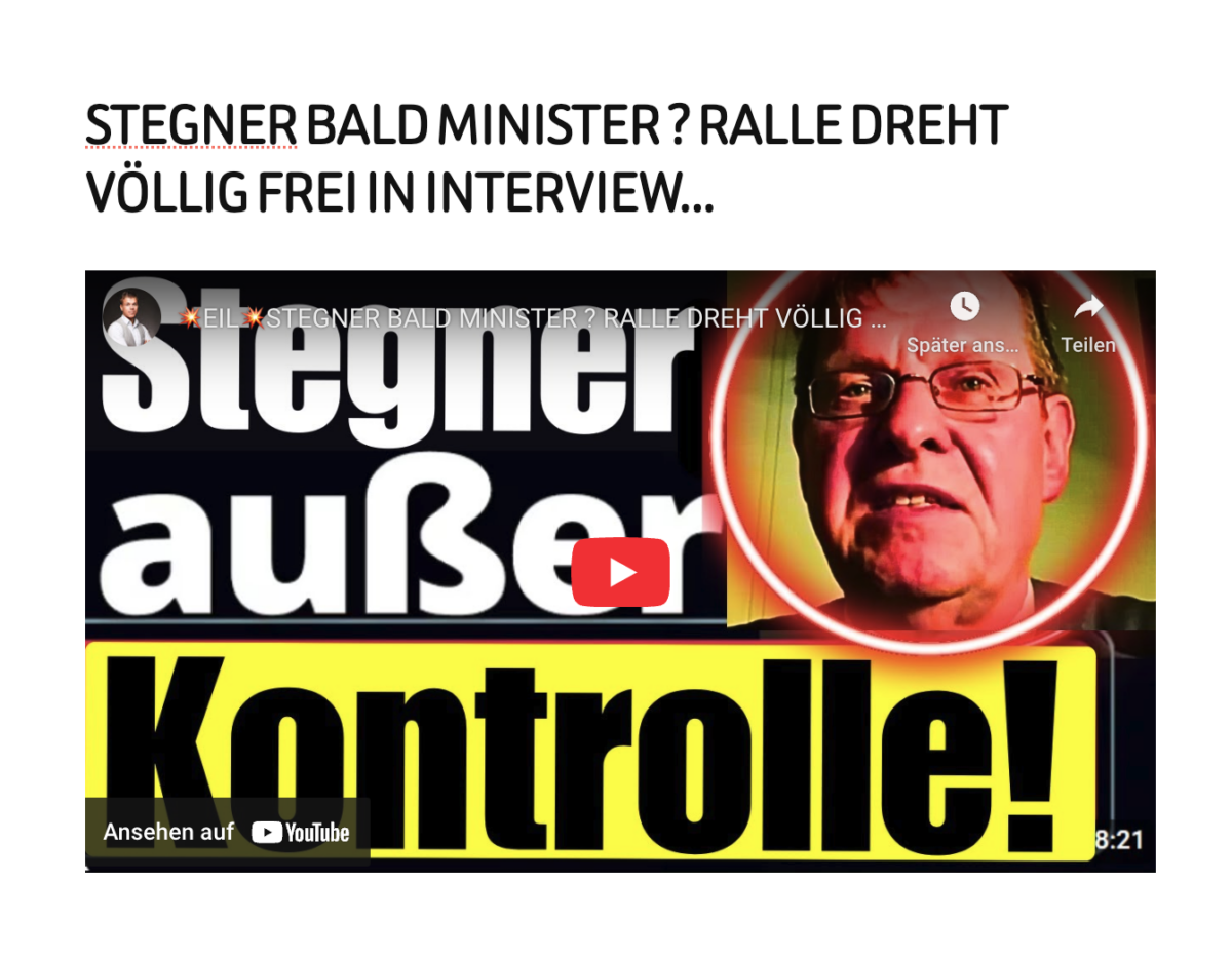 STEGNER BALD MINISTER ? RALLE DREHT VÖLLIG FREI IN INTERVIEW…