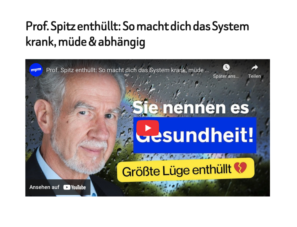 Prof. Spitz enthüllt: So macht dich das System krank, müde & abhängig 
