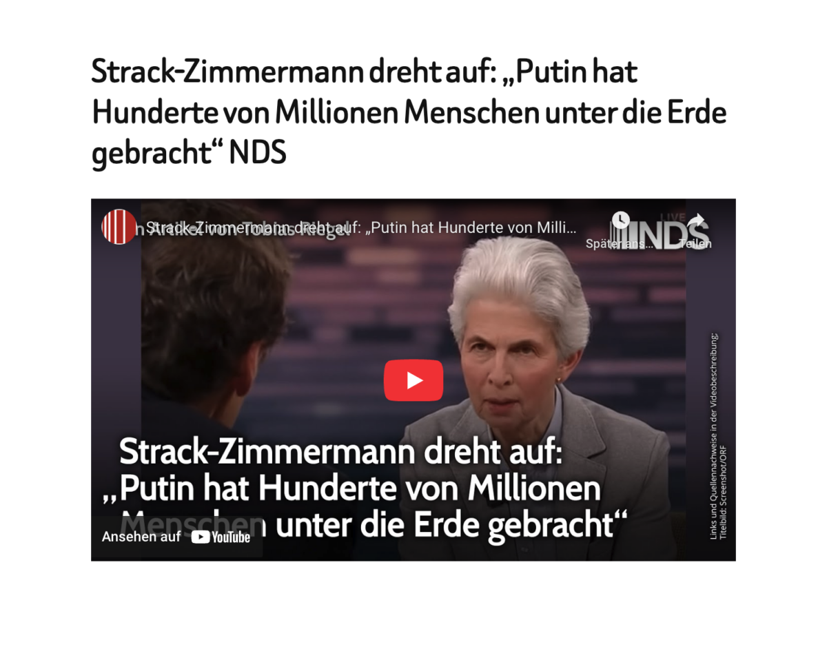Strack-Zimmermann dreht auf: „Putin hat Hunderte von Millionen Menschen unter die Erde gebracht“ NDS