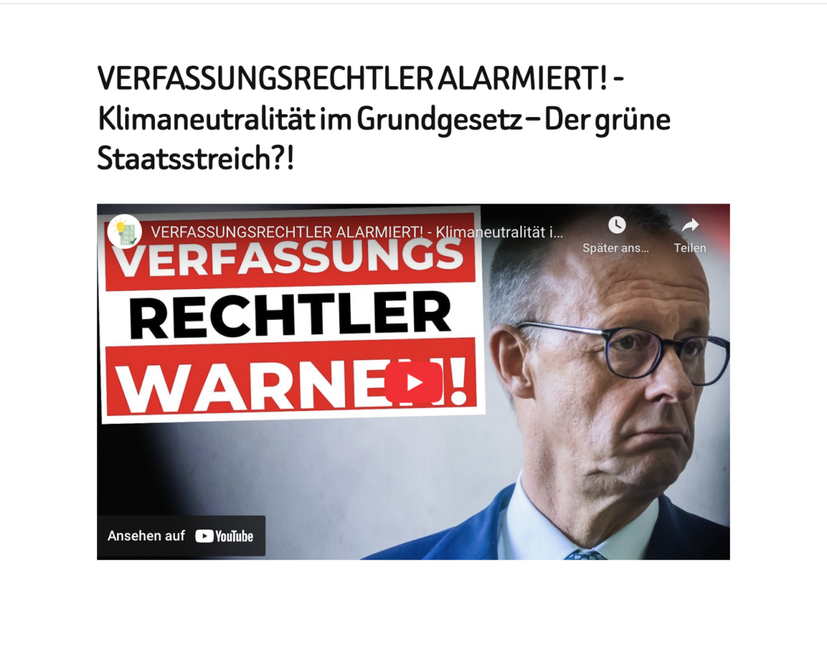 VERFASSUNGSRECHTLER ALARMIERT! – Klimaneutralität im Grundgesetz – Der grüne Staatsstreich?!