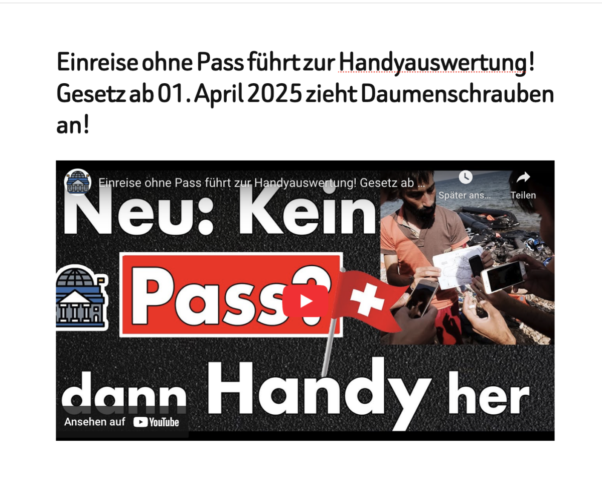 Einreise ohne Pass führt zur Handyauswertung! Gesetz ab 01. April 2025 zieht Daumenschrauben an!