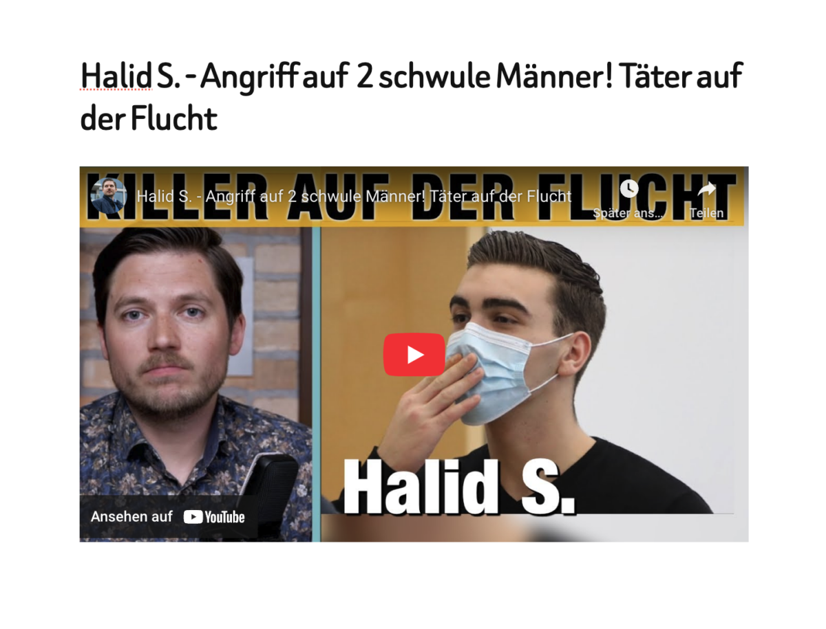 Halid S. – Angriff auf  2 schwule Männer! Täter auf der Flucht