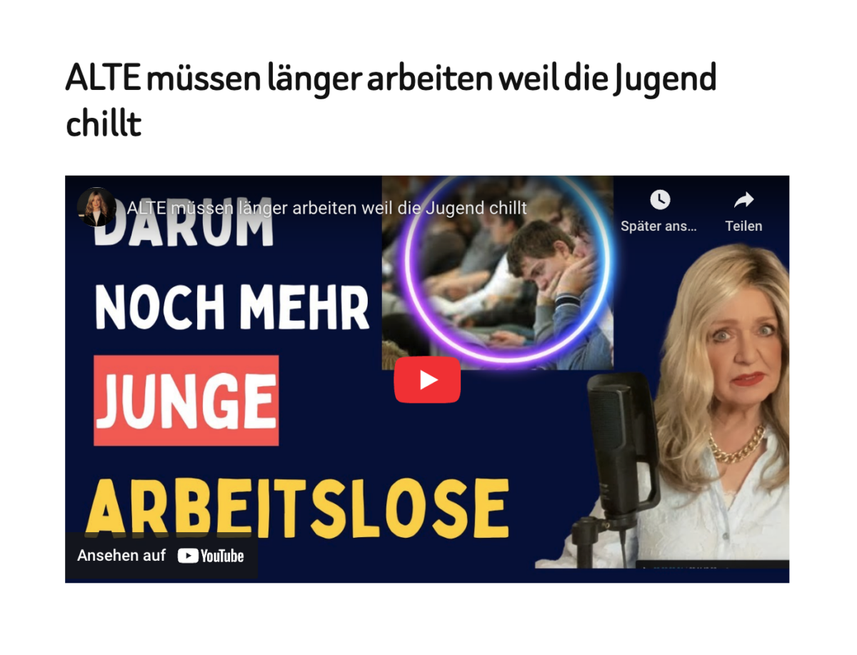 ALTE müssen länger arbeiten weil die Jugend chillt