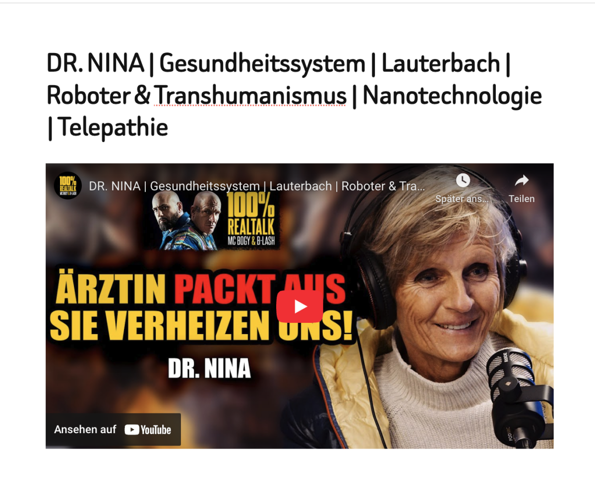 DR. NINA | Gesundheitssystem | Lauterbach | Roboter & Transhumanismus | Nanotechnologie | Telepathie
