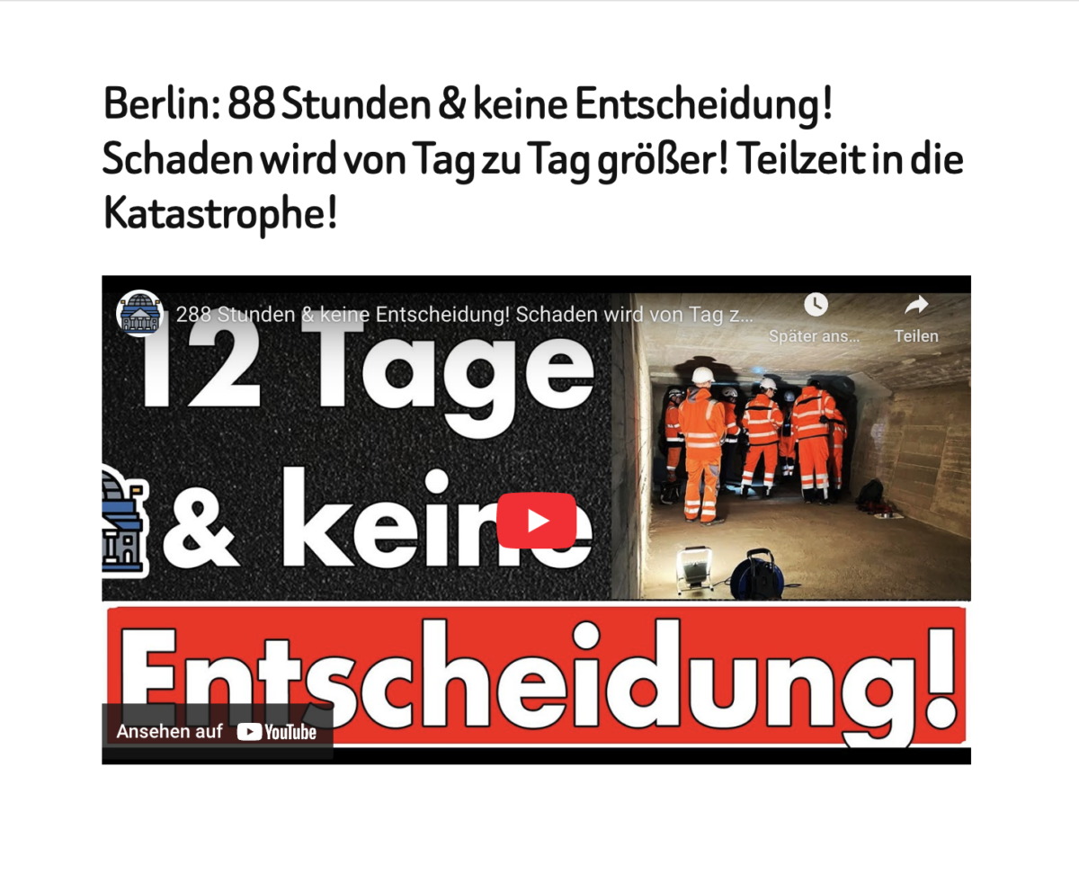 Berlin: 88 Stunden & keine Entscheidung! Schaden wird von Tag zu Tag größer! Teilzeit in die Katastrophe!