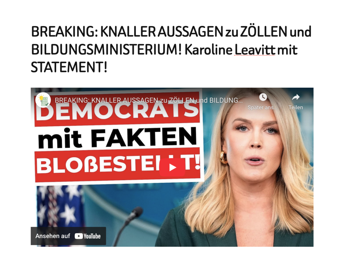 BREAKING: KNALLER AUSSAGEN zu ZÖLLEN und BILDUNGSMINISTERIUM! Karoline Leavitt mit STATEMENT!