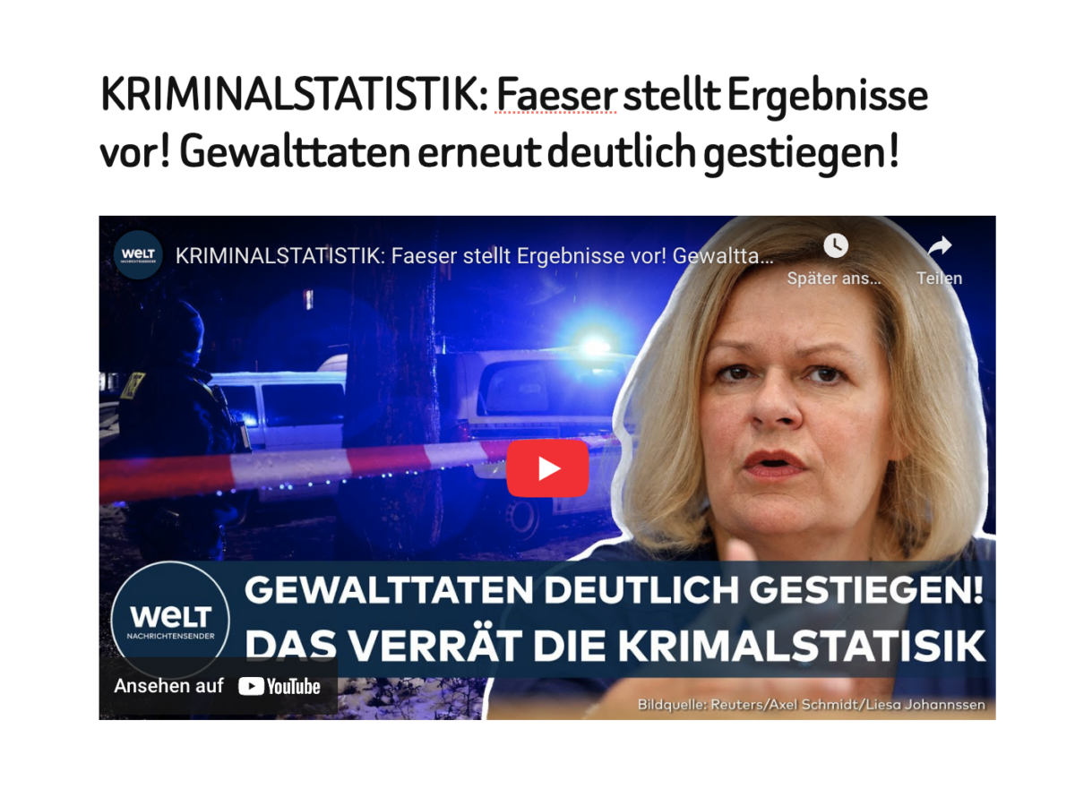 KRIMINALSTATISTIK: Faeser stellt Ergebnisse vor! Gewalttaten erneut deutlich gestiegen!