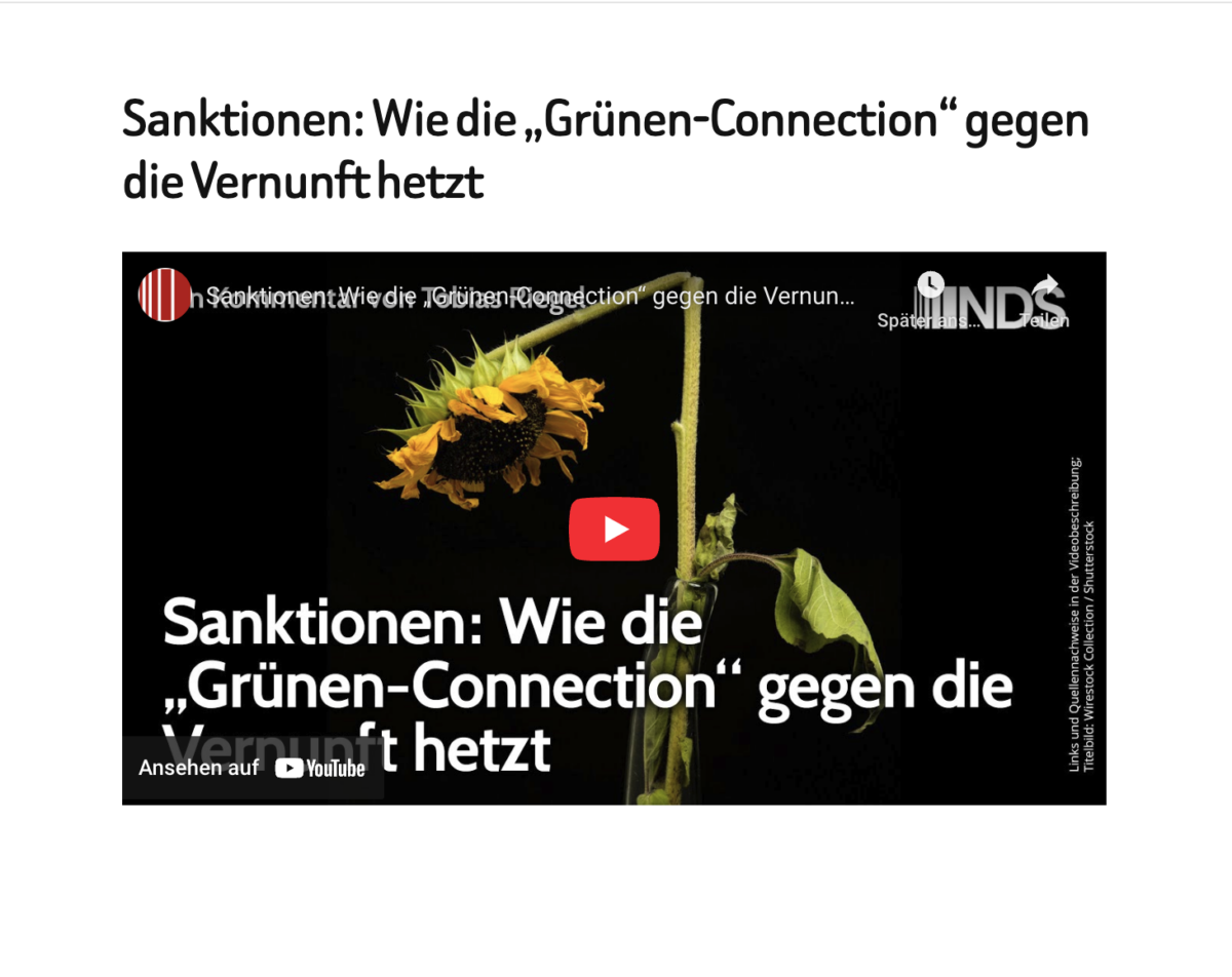 Sanktionen: Wie die „Grünen-Connection“ gegen die Vernunft hetzt 