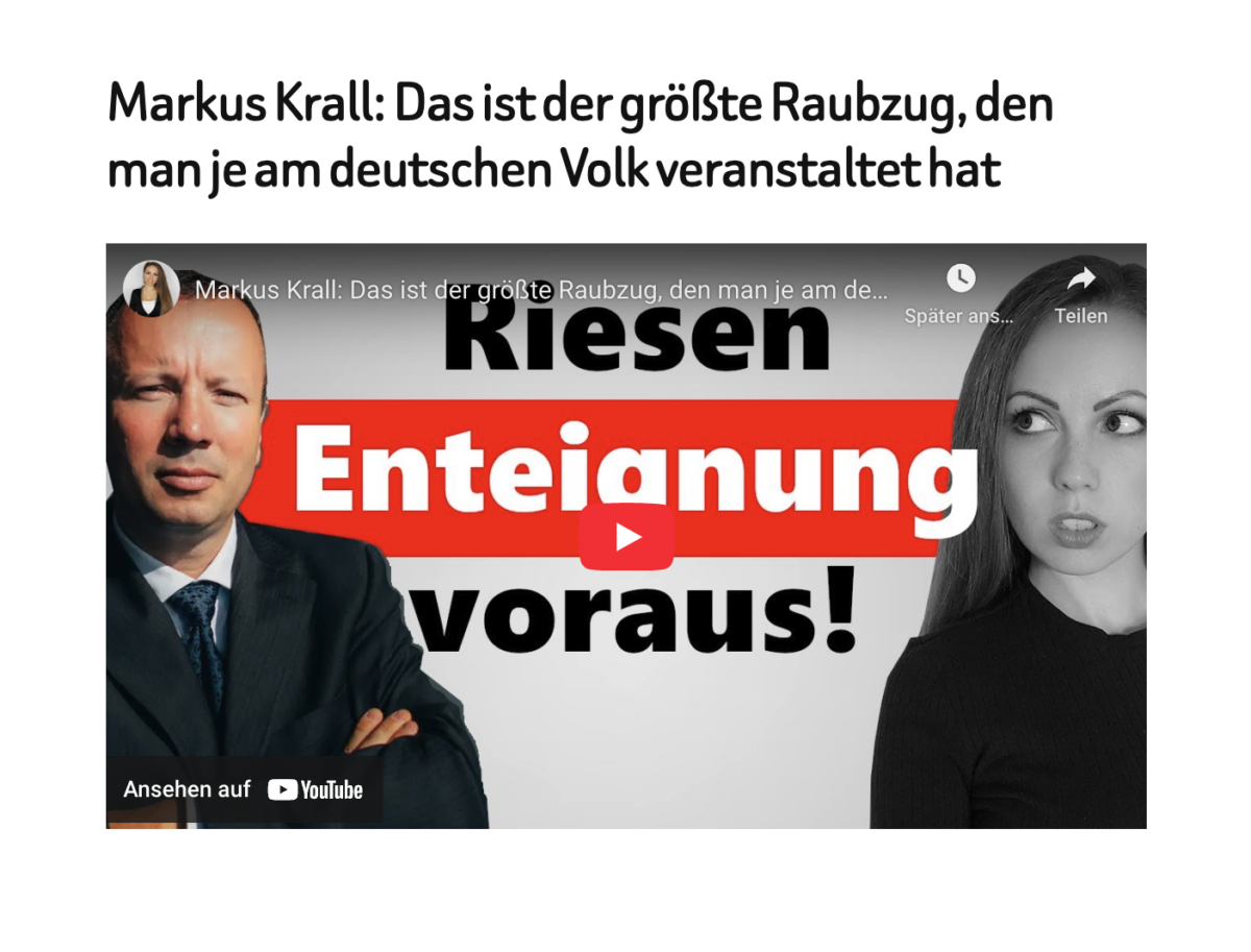 Markus Krall: Das ist der größte Raubzug, den man je am deutschen Volk veranstaltet hat