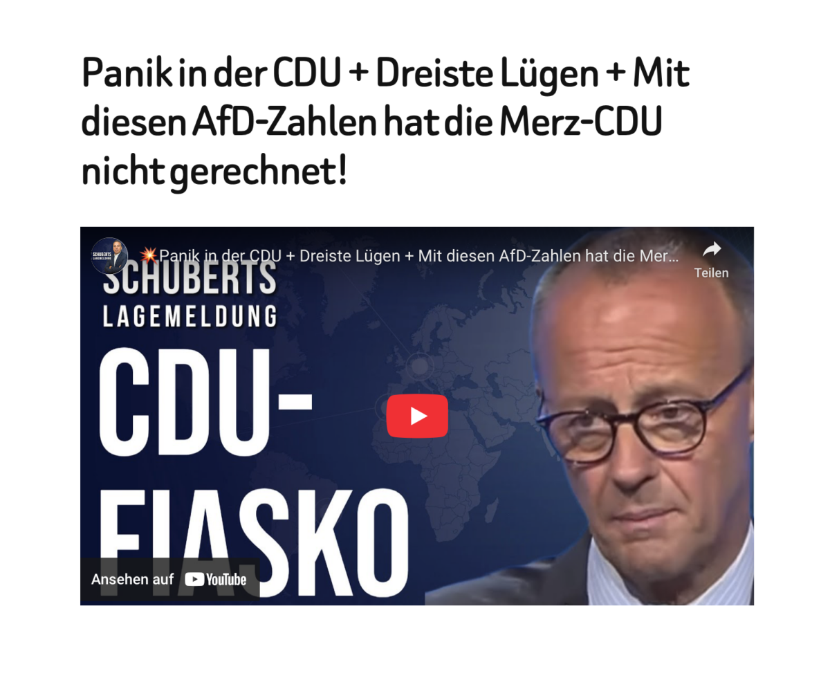 Panik in der CDU + Dreiste Lügen + Mit diesen AfD-Zahlen hat die Merz-CDU nicht gerechnet!