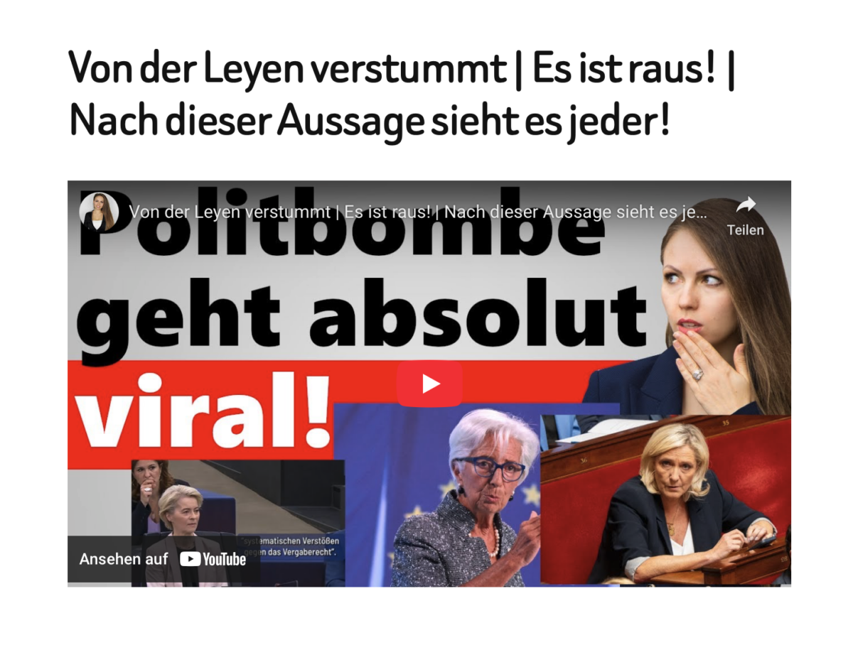 Von der Leyen verstummt | Es ist raus! | Nach dieser Aussage sieht es jeder!