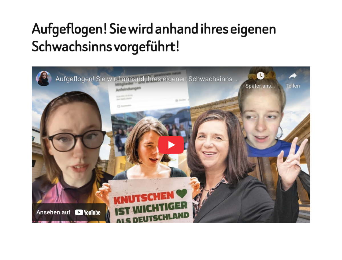 Aufgeflogen! Sie wird anhand ihres eigenen Schwachsinns vorgeführt!