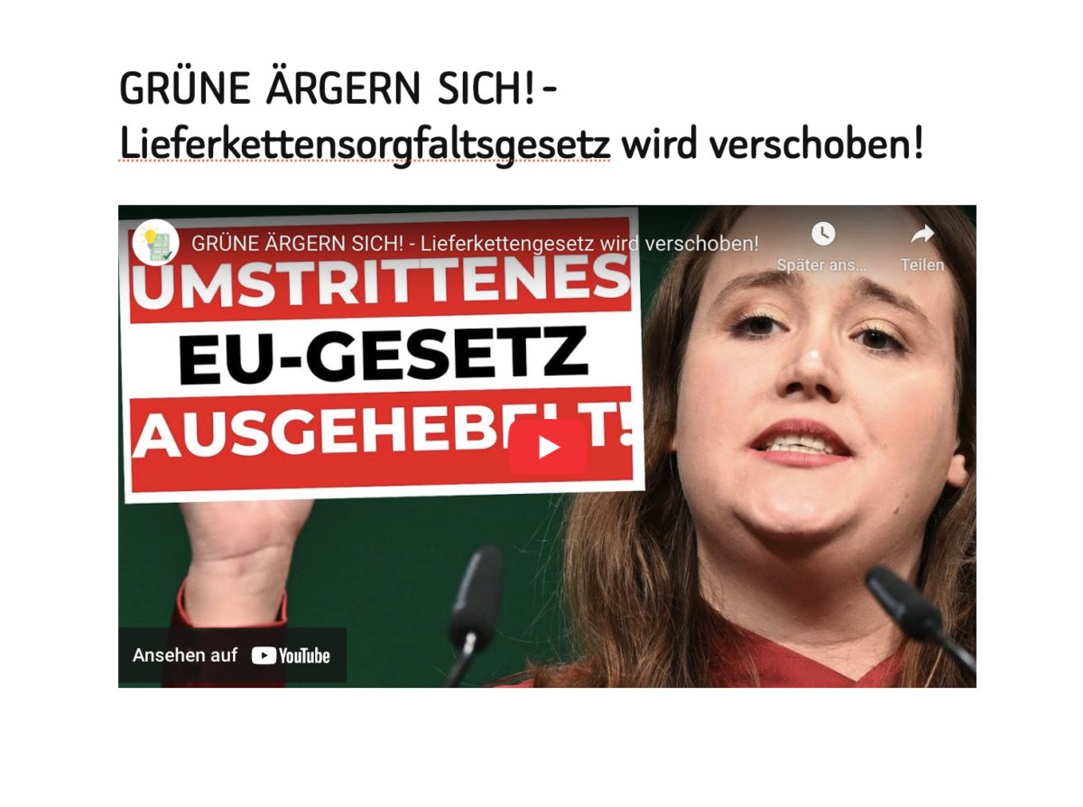 GRÜNE   ÄRGERN   SICH! – Lieferkettensorgfaltsgesetz  wird  verschoben!
