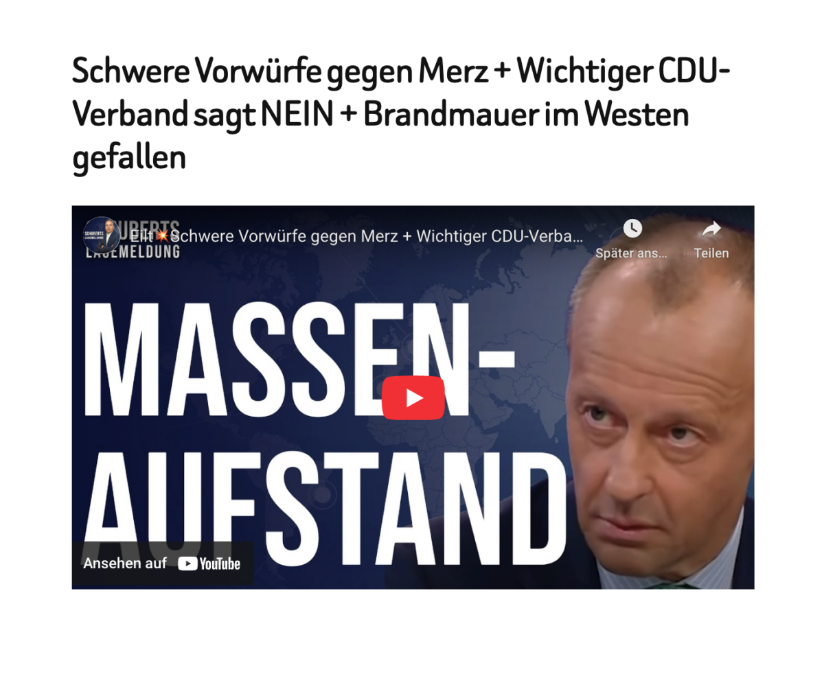 Schwere Vorwürfe gegen Merz + Wichtiger CDU-Verband sagt NEIN + Brandmauer im Westen gefallen