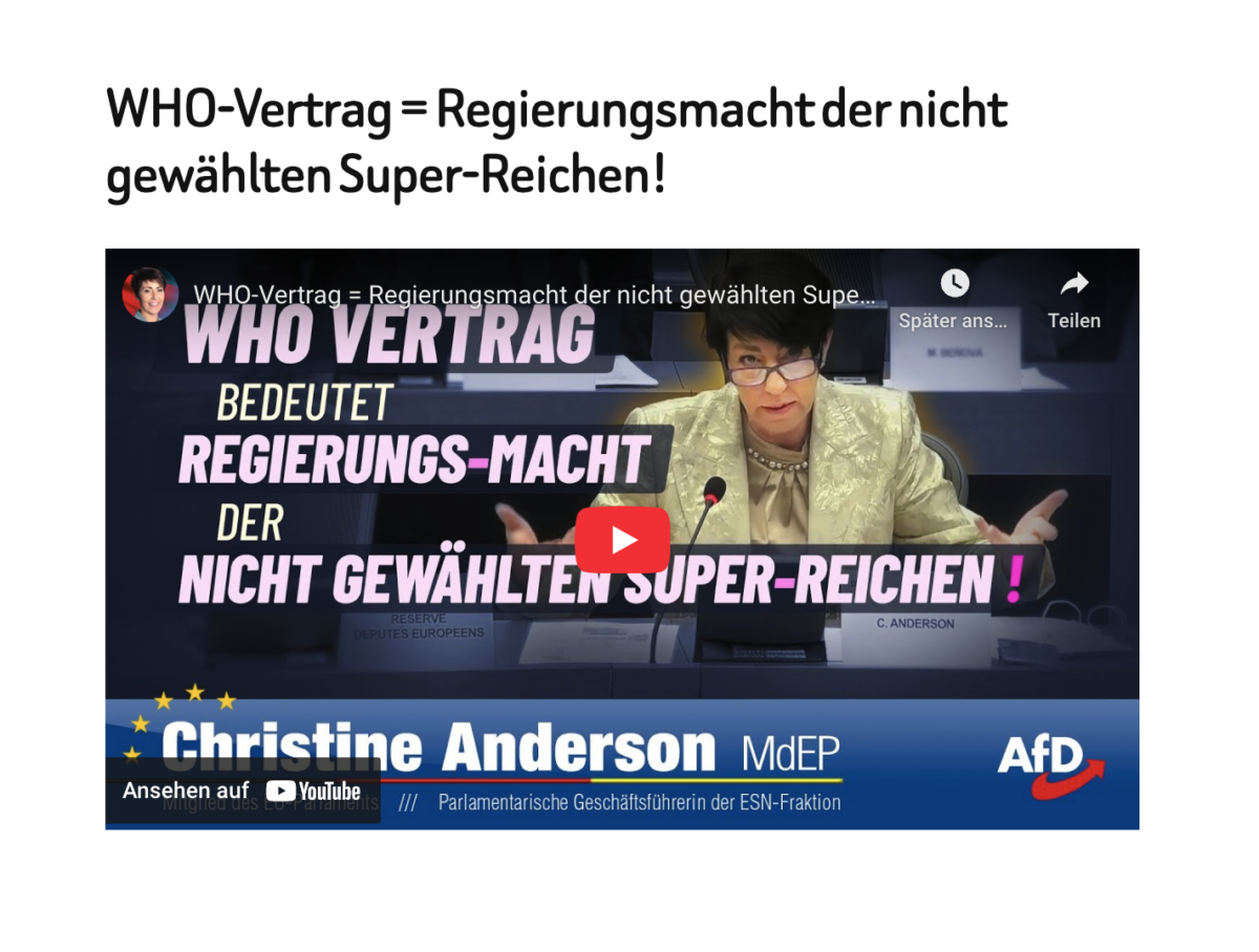 WHO-Vertrag = Regierungsmacht der nicht gewählten Super-Reichen!