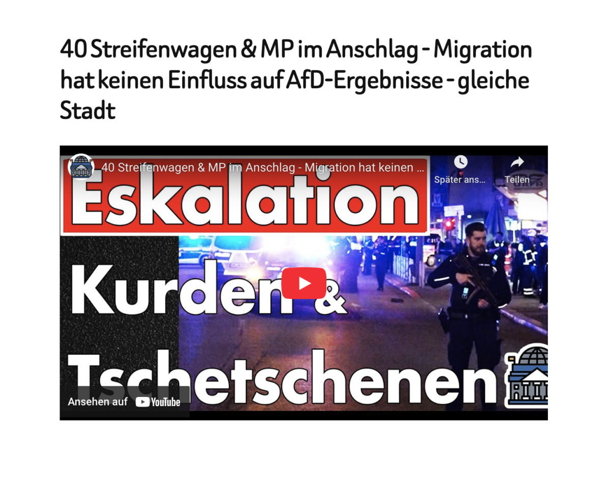 40 Streifenwagen & MP im Anschlag – Migration hat keinen Einfluss auf AfD-Ergebnisse – gleiche Stadt