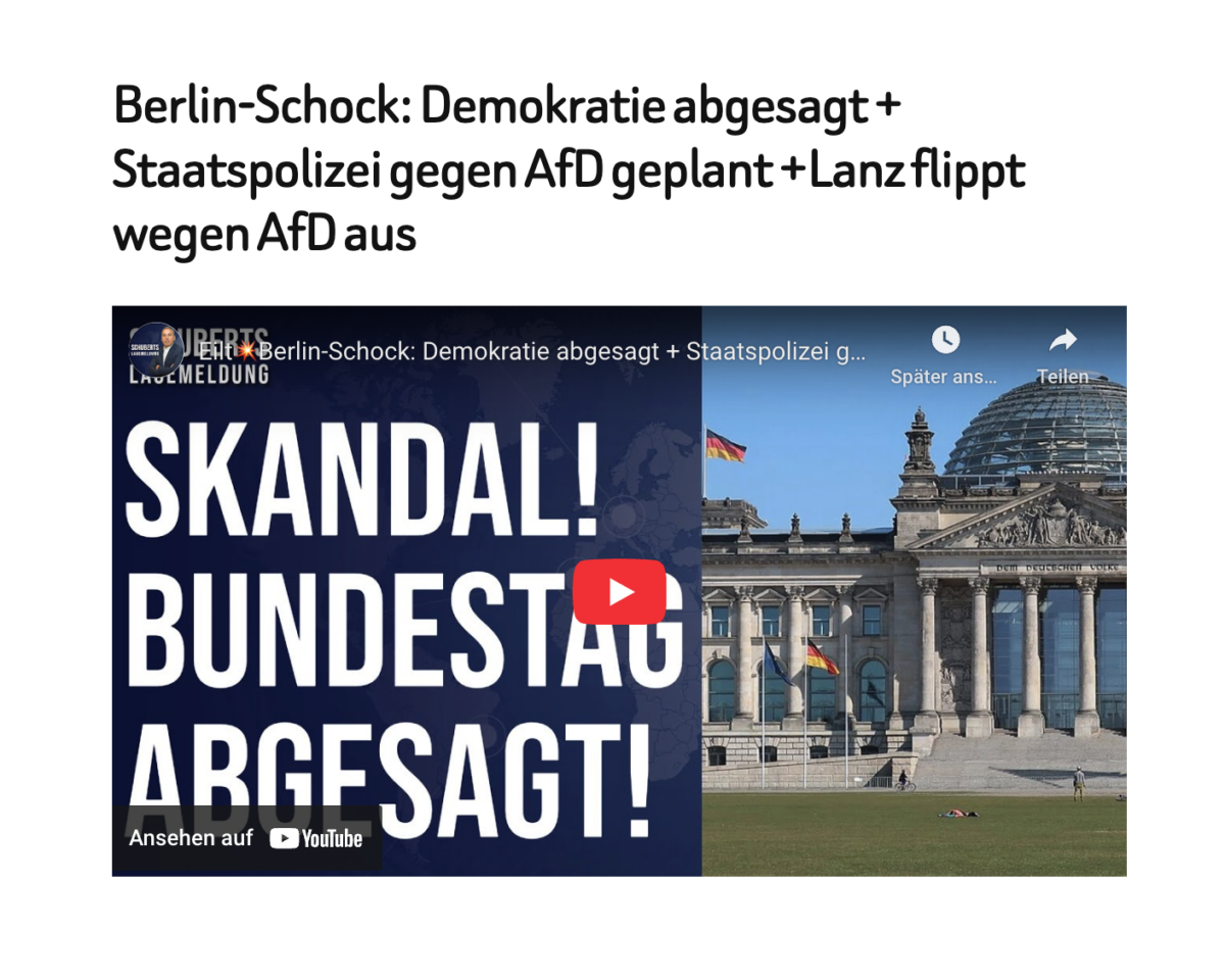 Berlin-Schock: Demokratie abgesagt + Staatspolizei gegen AfD geplant +Lanz flippt wegen AfD aus