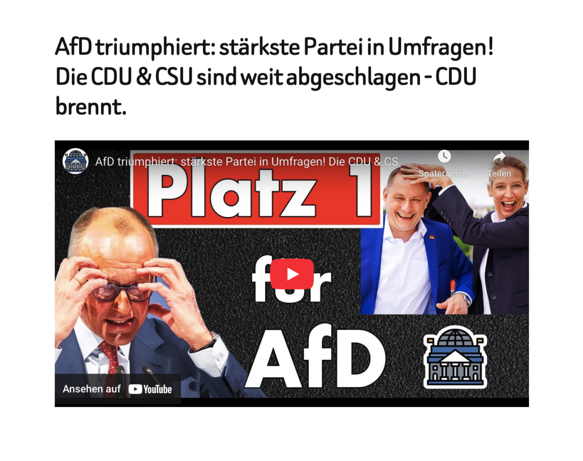 AfD triumphiert: stärkste Partei in Umfragen! Die CDU & CSU sind weit abgeschlagen – CDU brennt.