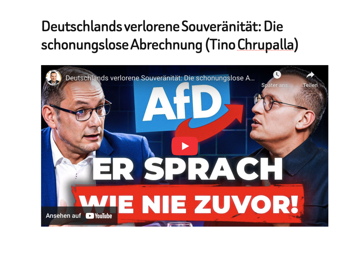 Deutschlands verlorene Souveränität: Die schonungslose Abrechnung (Tino Chrupalla)
