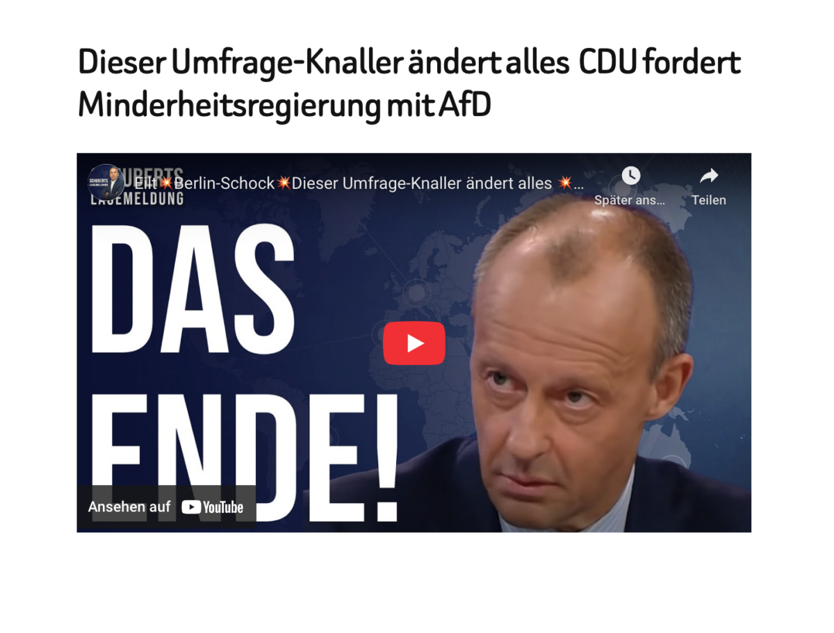 Dieser Umfrage-Knaller ändert alles  CDU fordert Minderheitsregierung mit AfD