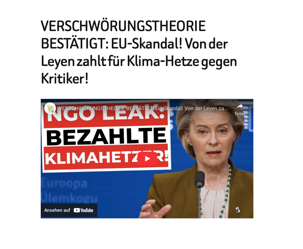 VERSCHWÖRUNGSTHEORIE BESTÄTIGT: EU-Skandal! Von der Leyen zahlt für Klima-Hetze gegen Kritiker!