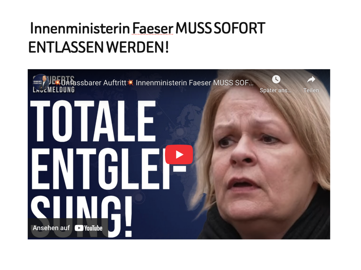  Innenministerin Faeser MUSS SOFORT ENTLASSEN WERDEN!