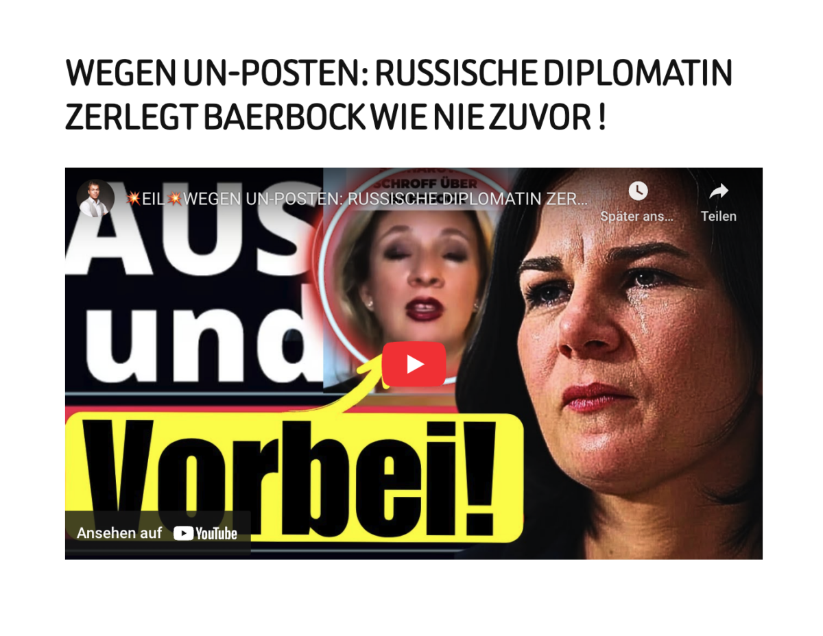 WEGEN UN-POSTEN: RUSSISCHE DIPLOMATIN ZERLEGT BAERBOCK WIE NIE ZUVOR !