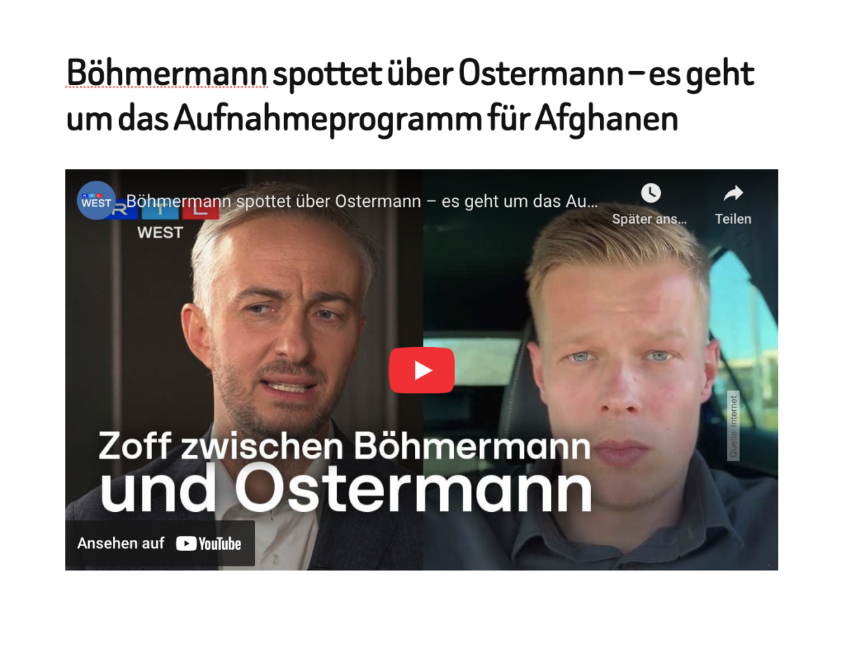 Böhmermann spottet über Ostermann – es geht um das Aufnahmeprogramm für Afghanen