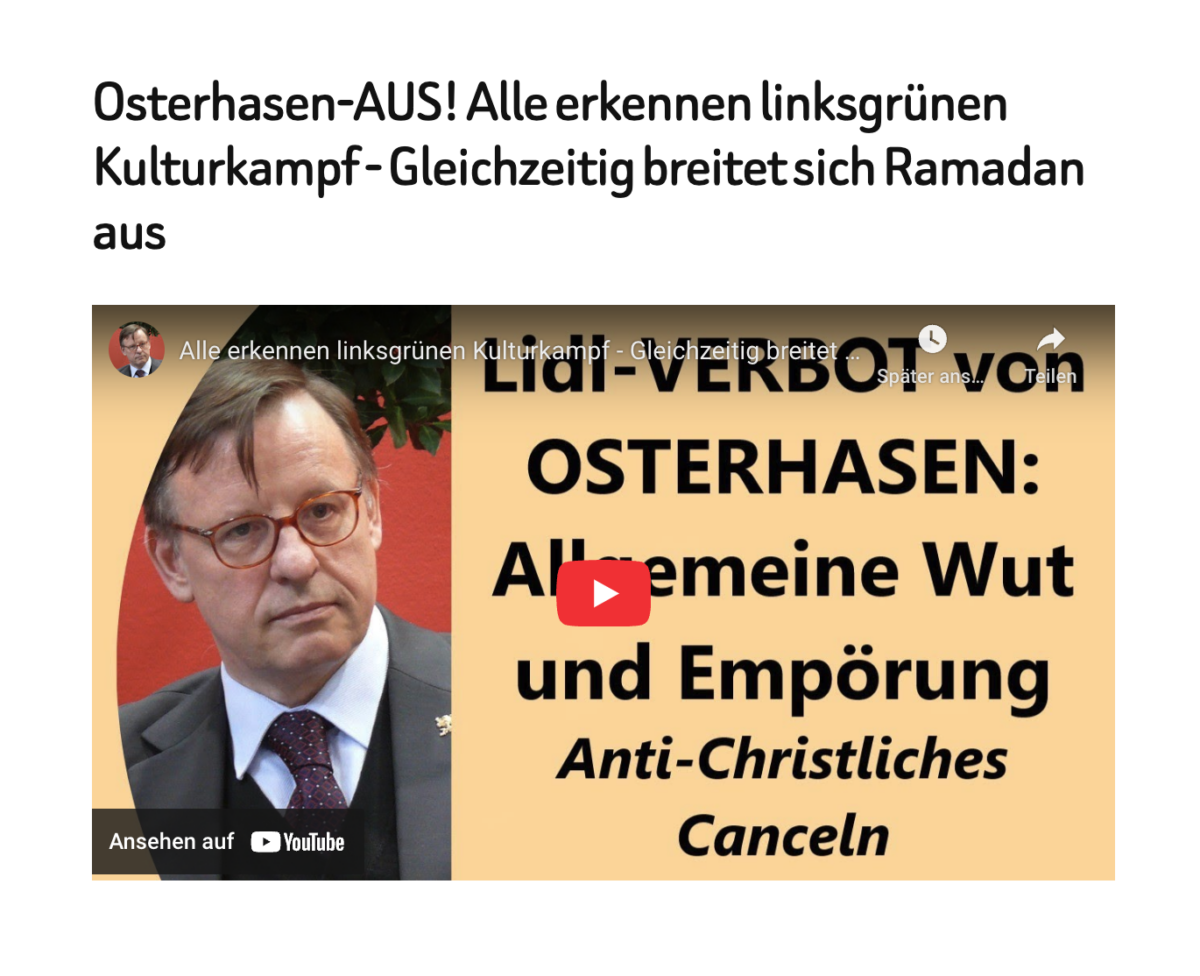 Osterhasen-AUS! Alle erkennen linksgrünen Kulturkampf – Gleichzeitig breitet sich Ramadan aus