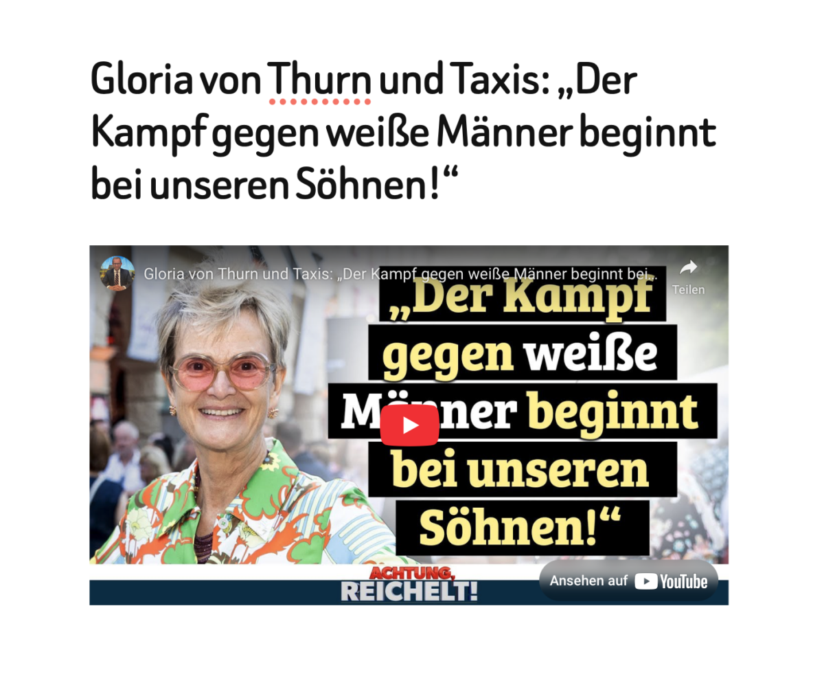 Gloria von Thurn und Taxis: „Der Kampf gegen weiße Männer beginnt bei unseren Söhnen!“
