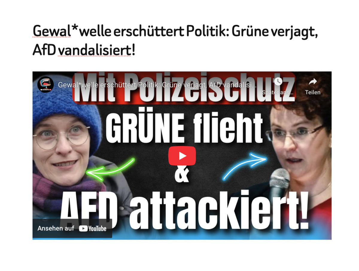 Gewal*welle erschüttert Politik: Grüne verjagt, AfD vandalisiert! 