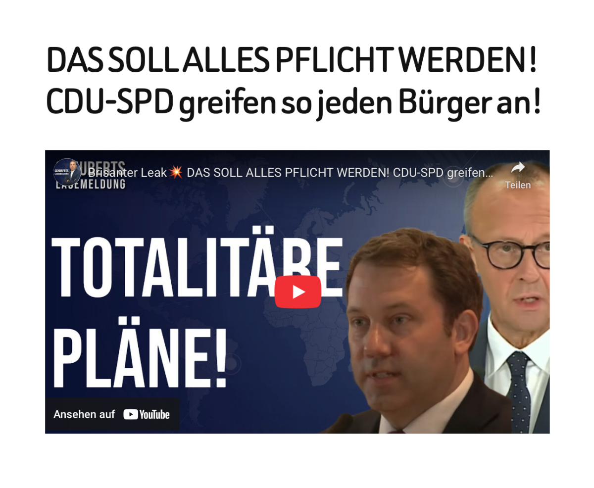 DAS SOLL ALLES PFLICHT WERDEN! CDU-SPD greifen so jeden Bürger an!