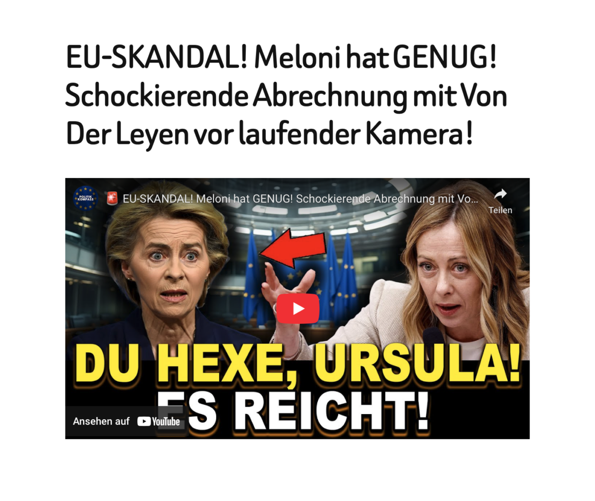 EU-SKANDAL! Meloni hat GENUG! Schockierende Abrechnung mit Von Der Leyen vor laufender Kamera!