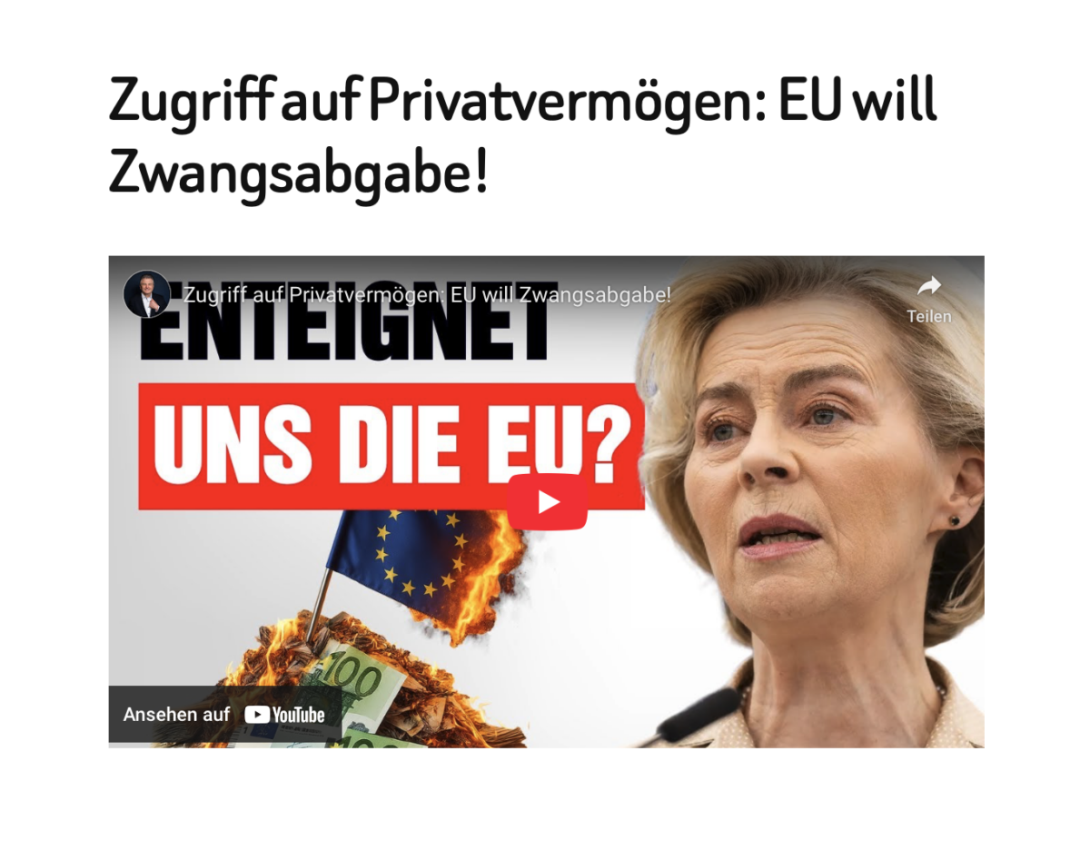 Zugriff auf Privatvermögen: EU will Zwangsabgabe!
