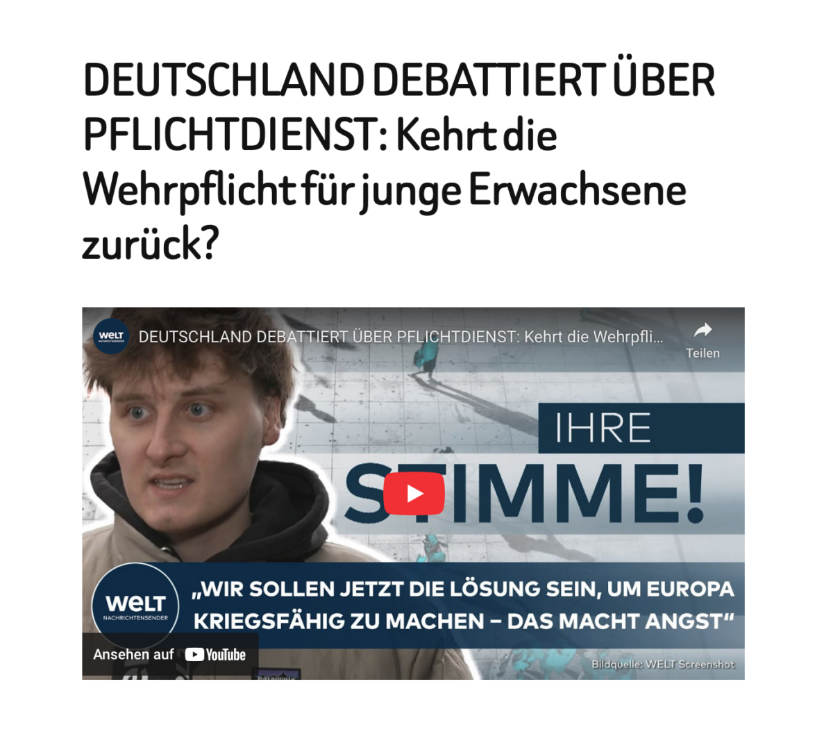 DEUTSCHLAND DEBATTIERT ÜBER PFLICHTDIENST: Kehrt die Wehrpflicht für junge Erwachsene zurück?