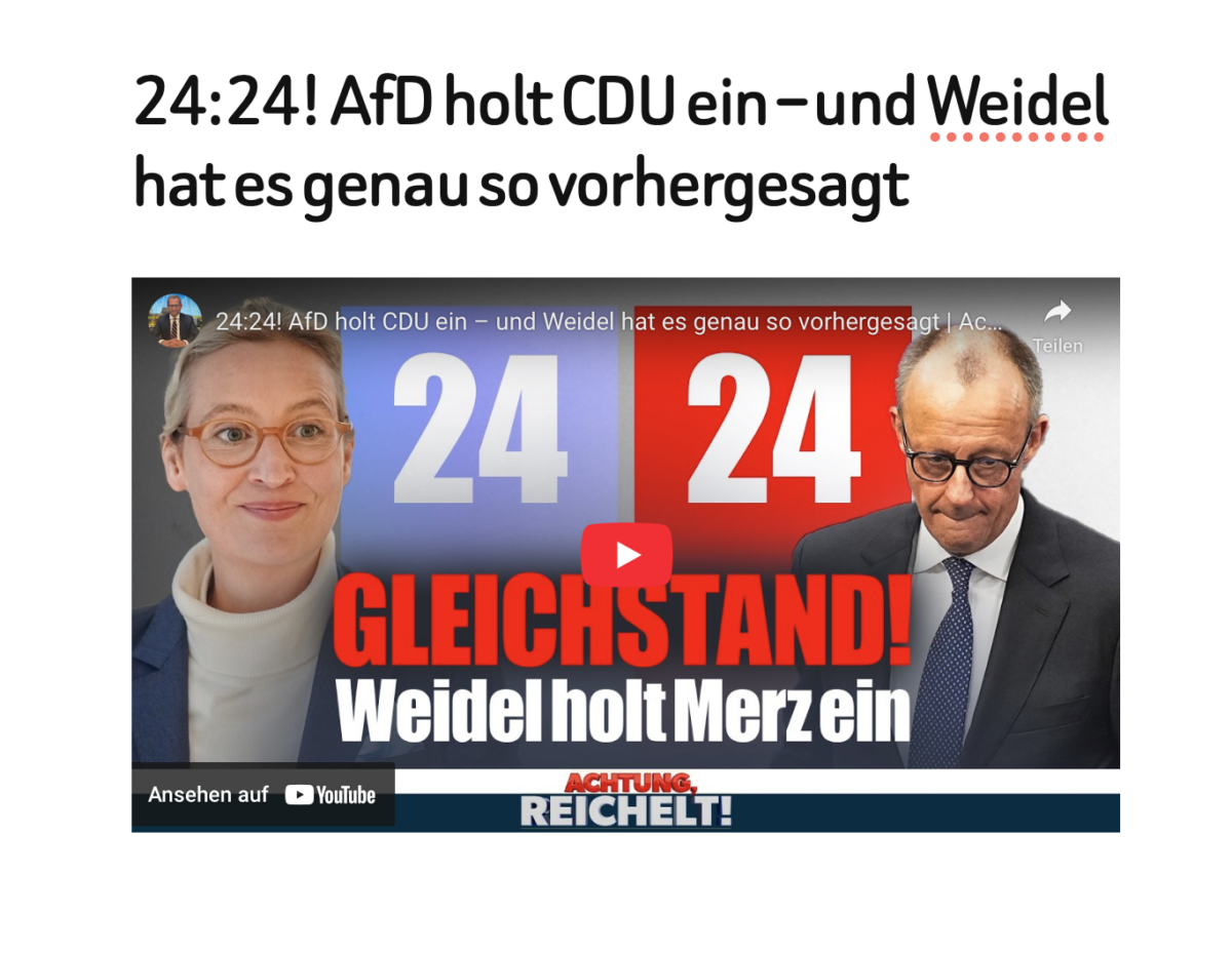 24:24! AfD holt CDU ein – und Weidel hat es genau so vorhergesagt 