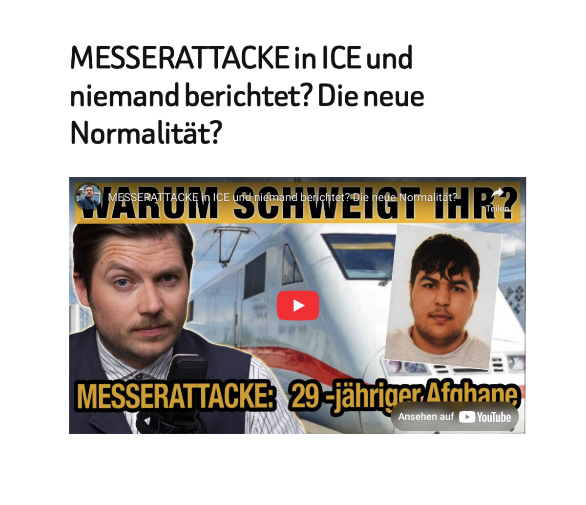 MESSERATTACKE in ICE und niemand berichtet? Die neue Normalität?