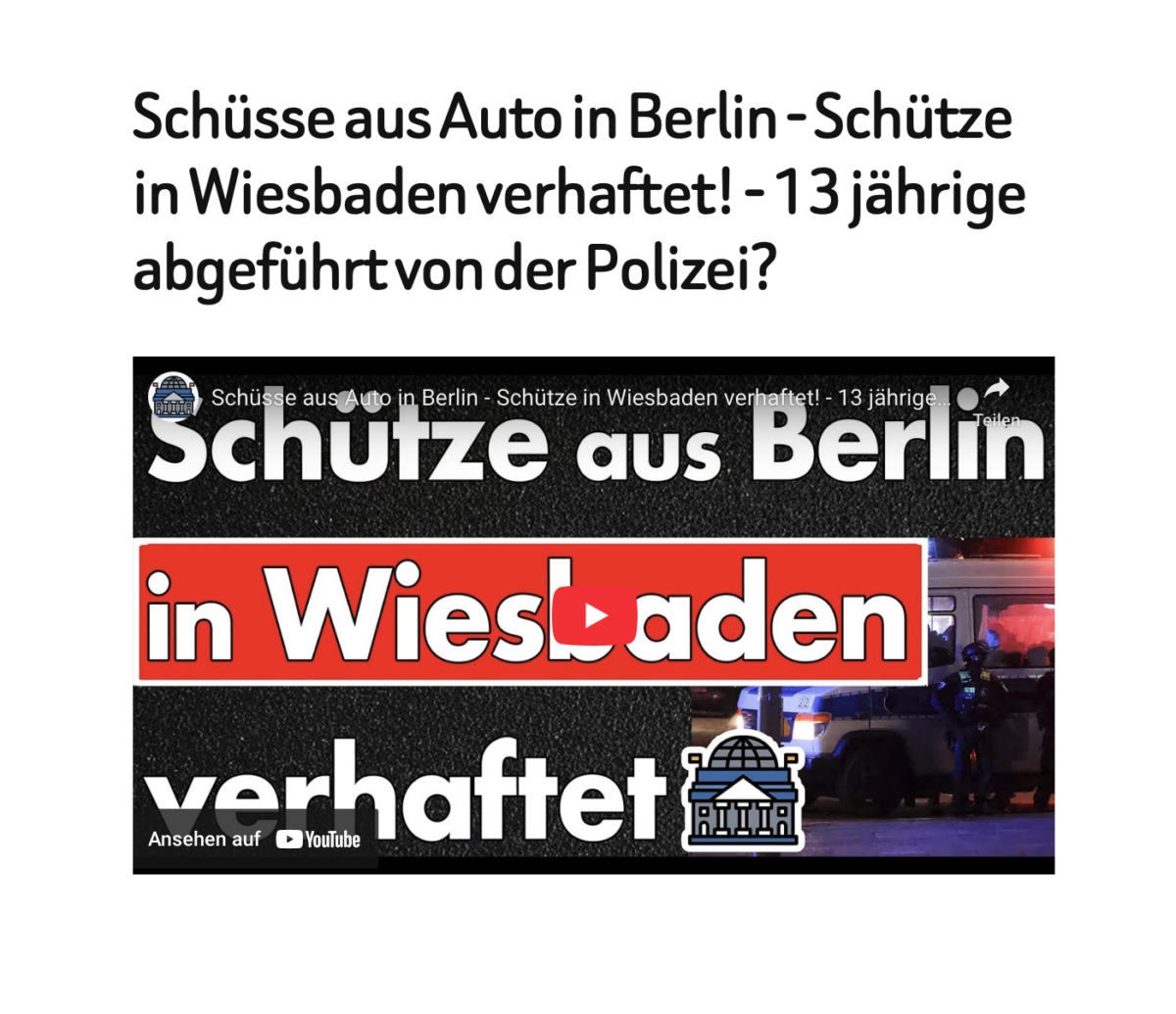 Schüsse aus Auto in Berlin – Schütze in Wiesbaden verhaftet! – 13 jährige abgeführt von der Polizei?