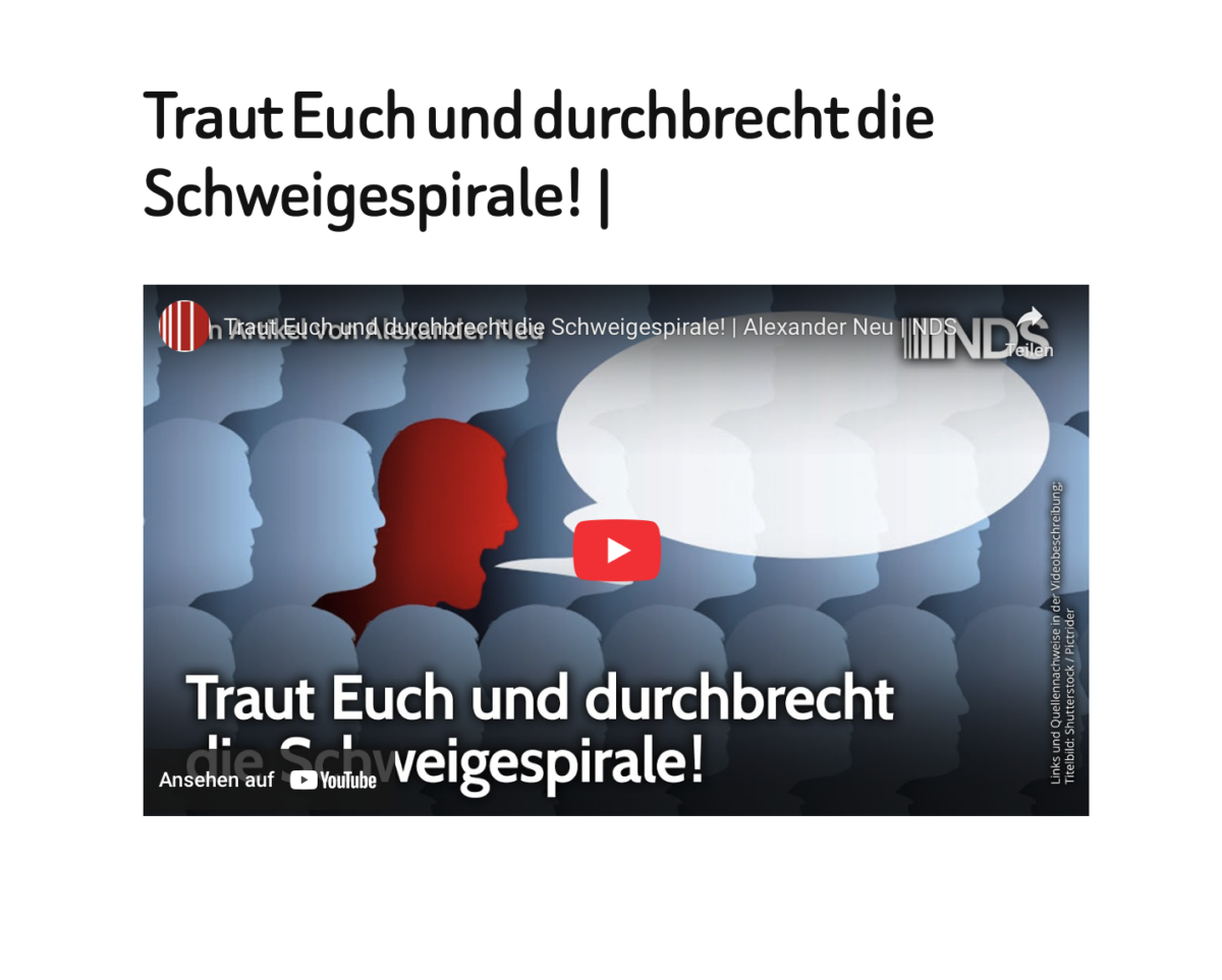 Traut Euch und durchbrecht die Schweigespirale! |