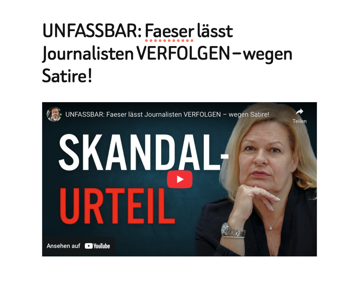 UNFASSBAR: Faeser lässt Journalisten VERFOLGEN – wegen Satire!
