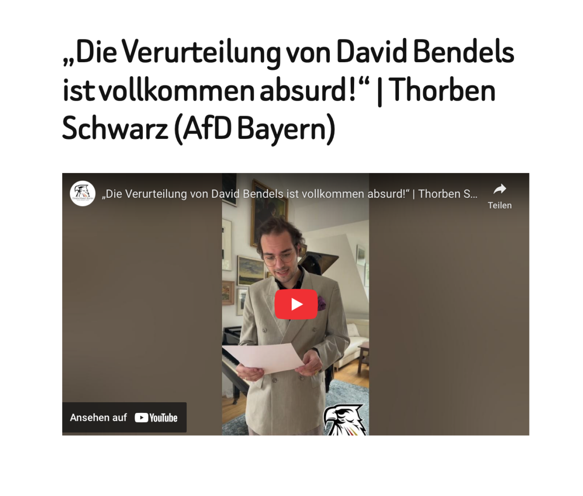 „Die Verurteilung von David Bendels ist vollkommen absurd!“ | Thorben Schwarz (AfD Bayern)
