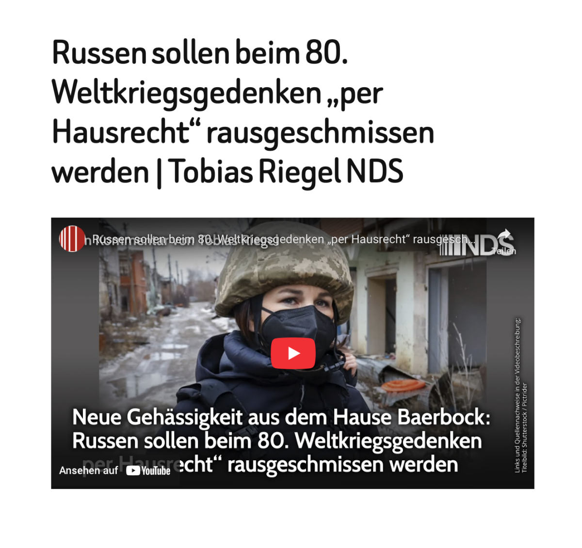 Russen sollen beim 80. Weltkriegsgedenken „per Hausrecht“ rausgeschmissen werden | Tobias Riegel NDS